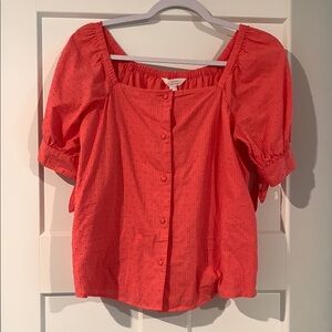 Lauren Conrad Pink Puff Sleeve Button Down Blouse